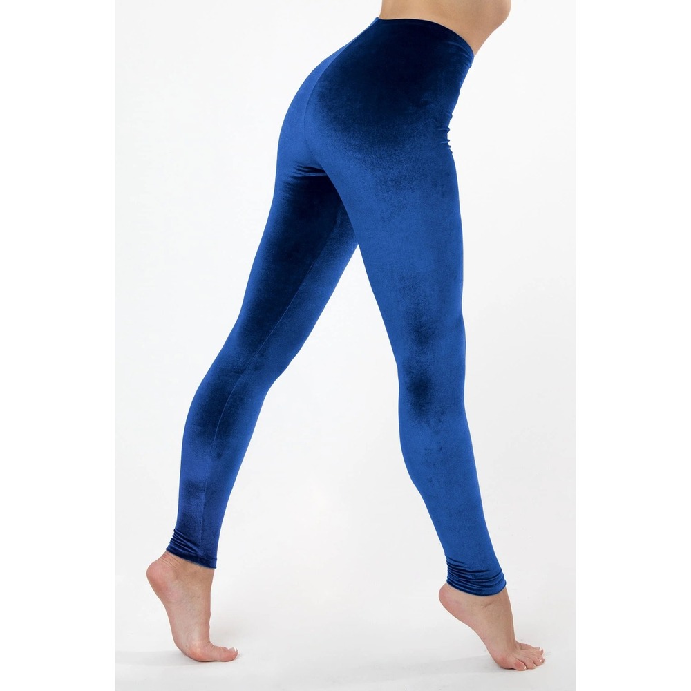 Los Angeles Apparel M Velvet Leggings Royal Blue High Waist Retro 80s Style